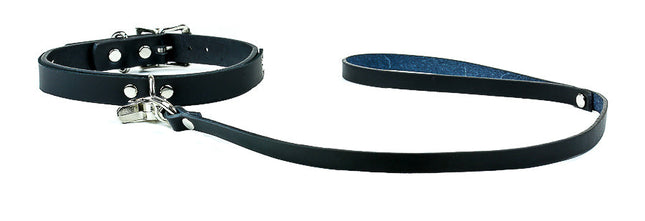 FMC111L 3/4" D RING LEATHER CHOKER WITH LEASH