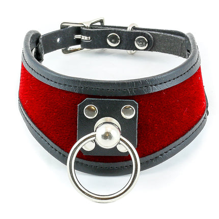 FMC115VEL LEATHER TRIM VELVET -O- RING CHOKER