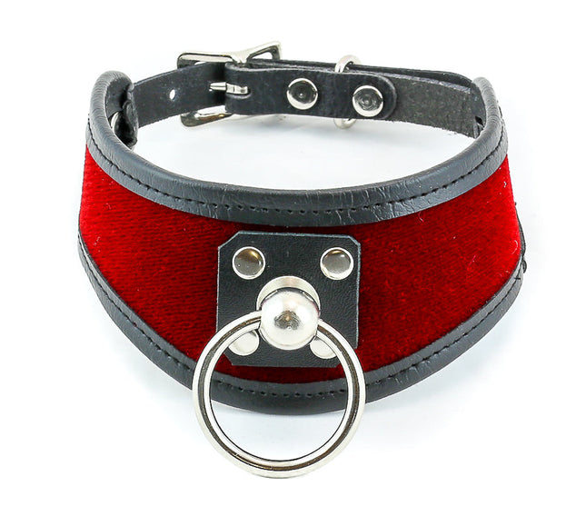 FMC115VEL LEATHER TRIM VELVET -O- RING CHOKER