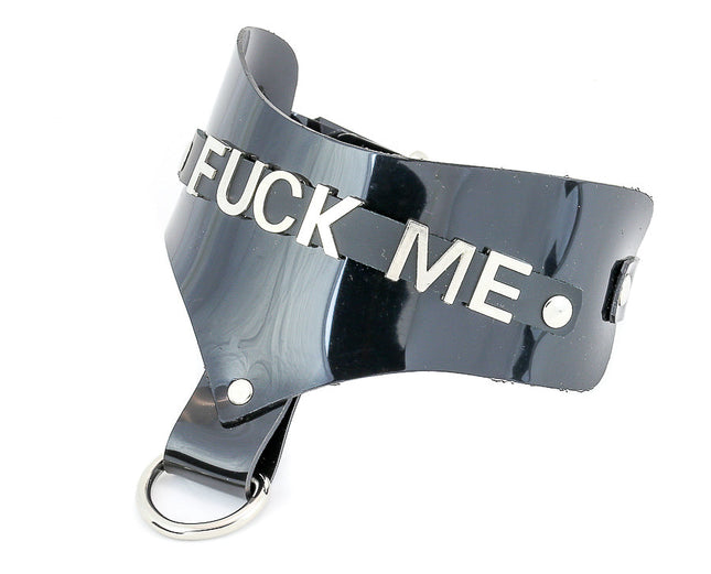 FMC130 VINYL BLAK POSTURE COLLAR STEEL LETTER WORDS ID NAME CHOKER