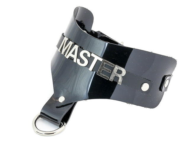 FMC130 VINYL BLAK POSTURE COLLAR STEEL LETTER WORDS ID NAME CHOKER