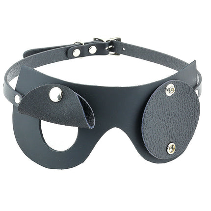 FME101  SNAPPED BLINDFOLD GENUINE LEATHER WITH LEATHER BUCKLE BACK