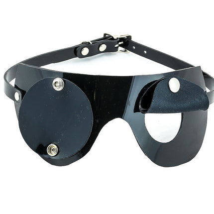 FME101VN-BLK   SNAPPED BLINDFOLD GENUINE LEATHER WITH  BUCKLE BACK PVC VINYL