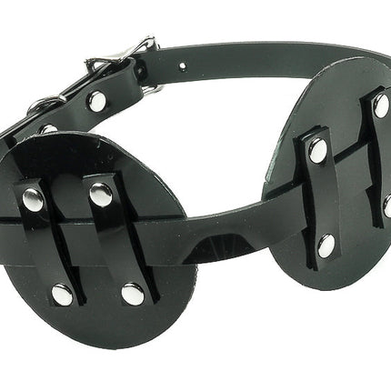 FME106VN-BLK  RIVETED ROUND SHINY PVC  BLINDFOLD BUCKLE ATTACHEMENT
