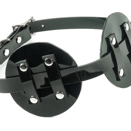 FME106VN-BLK  RIVETED ROUND SHINY PVC  BLINDFOLD BUCKLE ATTACHEMENT