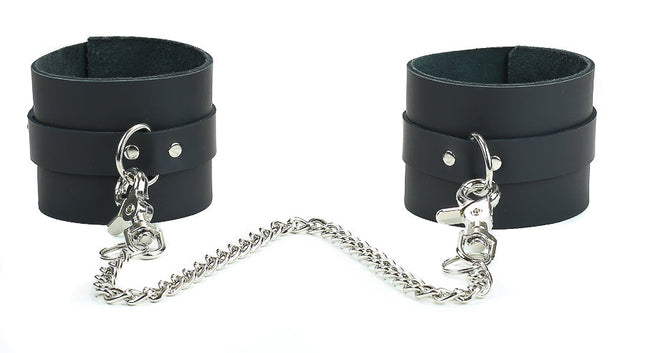 FMH102L 3" WIDE LEATHER HANDCUFF WITH CHAIN
