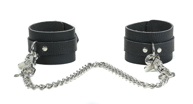 FMH104BF D RING BUFFALO LEATHER HANDCUFF WITH CHAIN