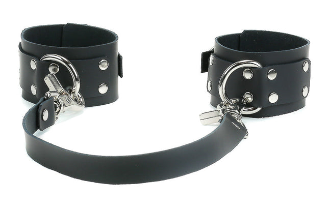 FMH105L D RING LEATHER HANDCUFF WITH LEATHER STRAP