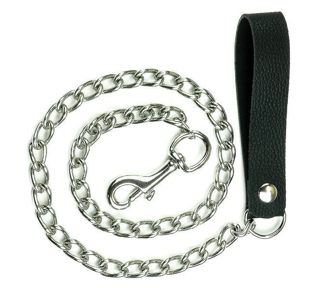 FML105 LEATHER FML105VN-BLK  4MM HEAVY CHAIN LEASH WITH 3" HOOK