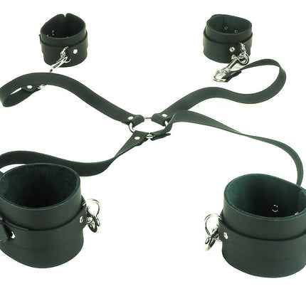 FMS103LEATHER  FOUR WAYLONG LEASH D RING RESTRAINTS ANKLE AND WRIST GENUINE LEATHER