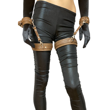 FMS111  SET OF THIGH CUFF WITH SET OF HANDCUFF GENUINE LEATHER