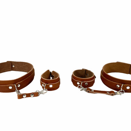 FMS111  SET OF THIGH CUFF WITH SET OF HANDCUFF GENUINE LEATHER