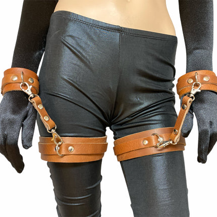 FMS111  SET OF THIGH CUFF WITH SET OF HANDCUFF GENUINE LEATHER