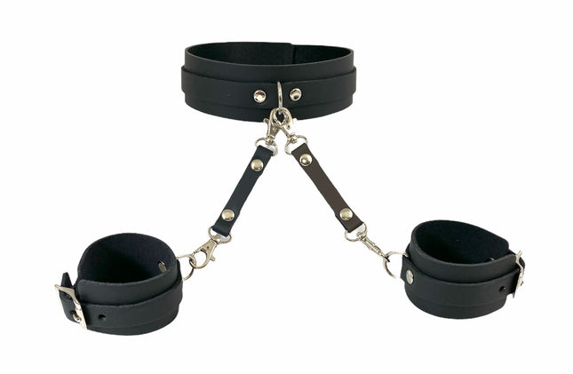 FMS112 HEAVY DUTY LEATHER COLLAR AND HANDCUFF SET