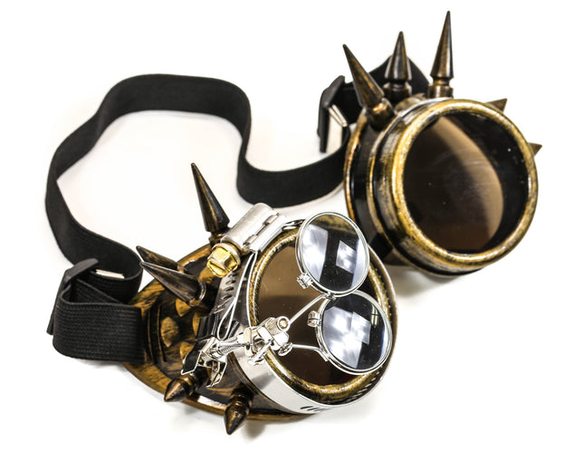 G304BRS 16X LOUPE BRASS SPIKE GOGGLES COLORED LENS