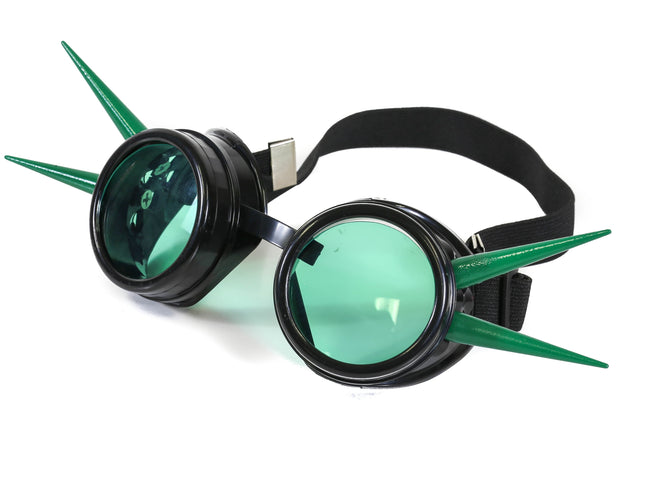 G412GRN 2.75" STEEL TALL GREEN SPIKES GREEN LENS GOGGLES