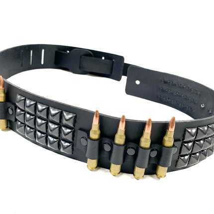 GS102BS GUITAR STRAP WITH BLACK PYRAMID STUDS AND BULLETS