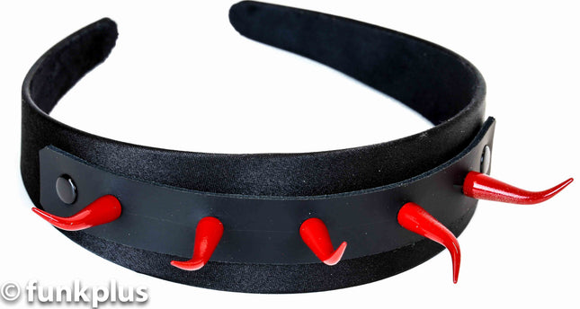 HB103-RS BLACK HORN SPIKE HEADBAND WITH RED SPIKES 25MM-1.25"