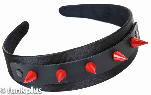 HB104-RS CONE SPIKE HEADBAND WITH RED SPIKES 25MM-1.25" WIDE