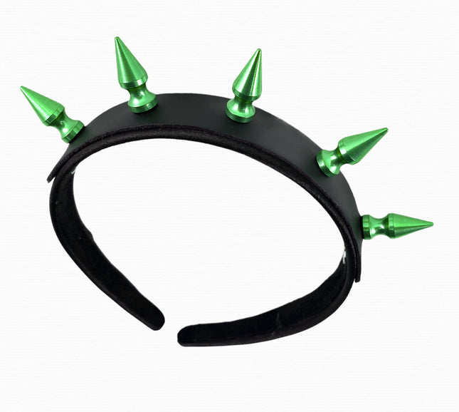 HB105GRN 1" SPIKE HEADBAND WITH LEATHER 25MM-1.25" WIDE 40MM-1