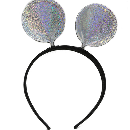 HB114RN-GLT MOUSE EAR LEATHER HEADBAND WITH RAINBOW GLITTER EARS
