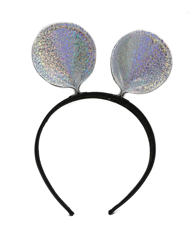 HB114RN-GLT MOUSE EAR LEATHER HEADBAND WITH RAINBOW GLITTER EARS