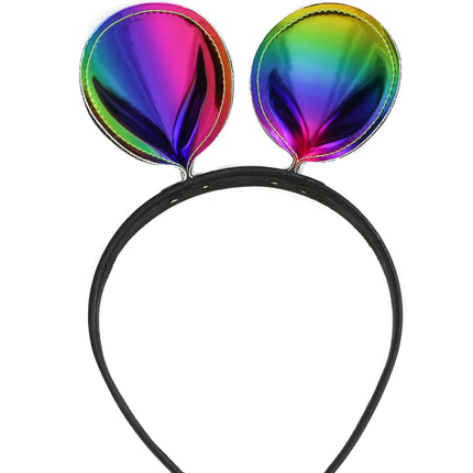 HB114RN-M MOUSE EAR LEATHER HEADBAND WITH RAINBOW MULTI-COLOR EARS