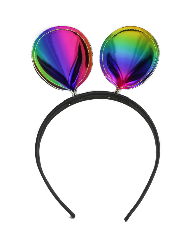 HB114RN-M MOUSE EAR LEATHER HEADBAND WITH RAINBOW MULTI-COLOR EARS
