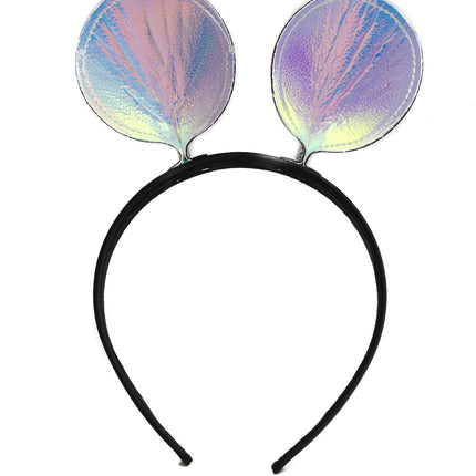 HB114RN-PBL MOUSE EAR LEATHER HEADBAND WITH RAINBOW PEBBLE EARS