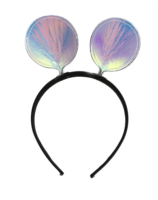 HB114RN-PBL MOUSE EAR LEATHER HEADBAND WITH RAINBOW PEBBLE EARS