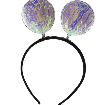 HB114RN-SNK MOUSE EAR LEATHER HEADBAND WITH RAINBOW SNAKESKIN EARS