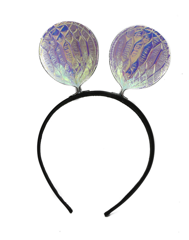 HB114RN-SNK MOUSE EAR LEATHER HEADBAND WITH RAINBOW SNAKESKIN EARS