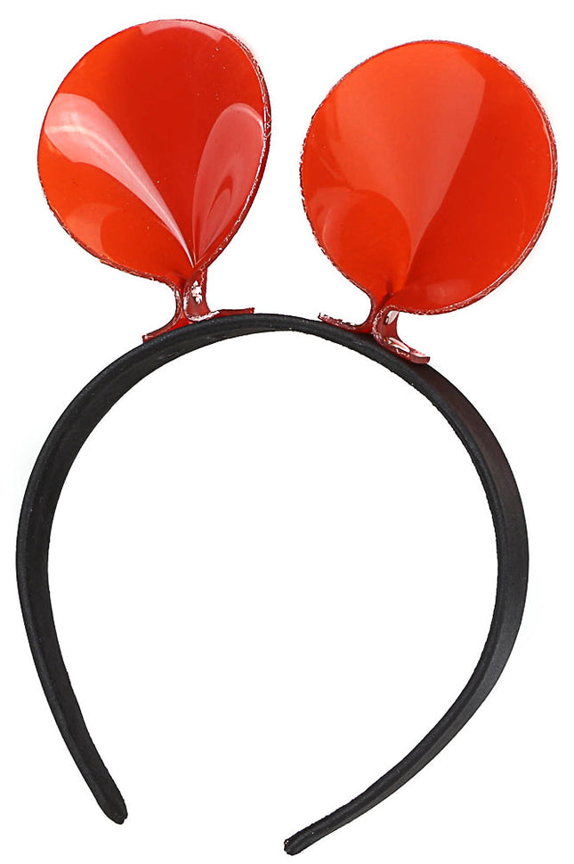 HB114VN-RED MOUSE EAR LEATHER HEADBAND WITH VINYL RED EARS