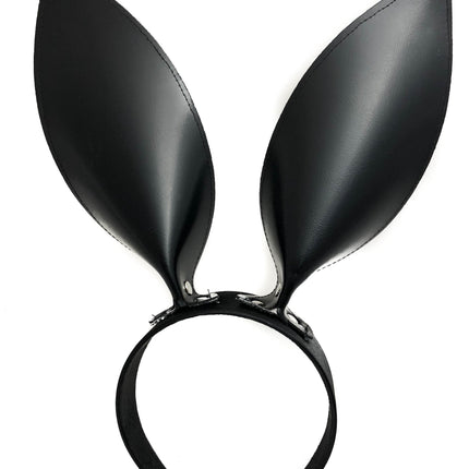 HB117G-SIL BUNNY EAR LEATHER HEADBAND WITH GLITTER SILVER EARS