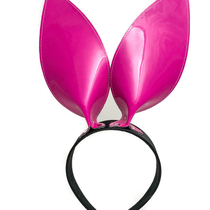 HB117RN-M BUNNY EAR LEATHER HEADBAND WITH RAINBOW MULTI-COLOR EARS