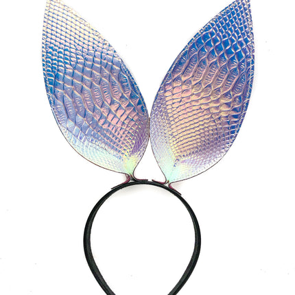 HB117RN-SNK BUNNY EAR LEATHER HEADBAND WITH RAINBOW SNAKE EARS