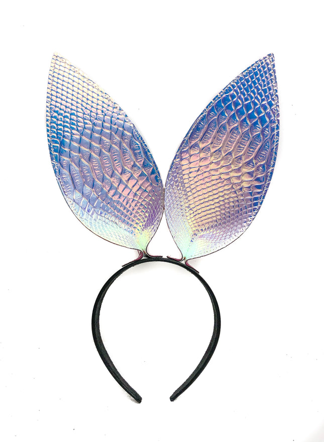 HB117RN-SNK BUNNY EAR LEATHER HEADBAND WITH RAINBOW SNAKE EARS
