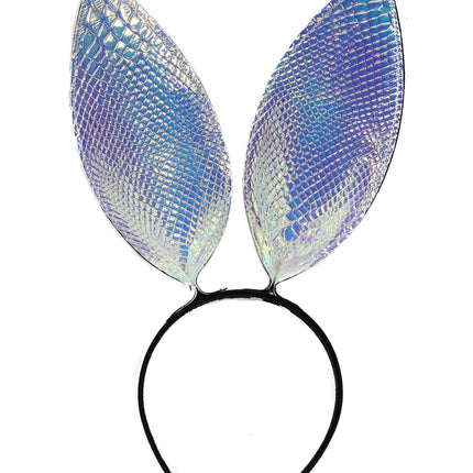 HB117RN-SNK BUNNY EAR LEATHER HEADBAND WITH RAINBOW SNAKE EARS