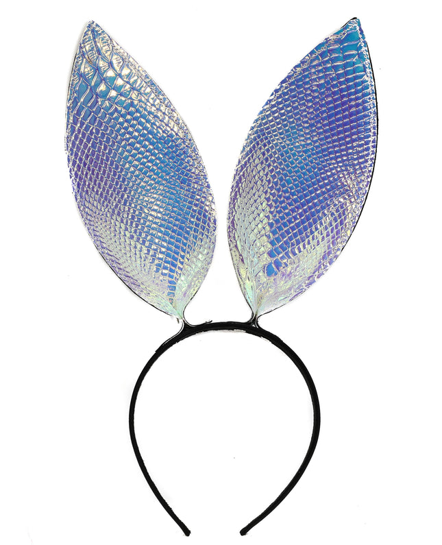 HB117RN-SNK BUNNY EAR LEATHER HEADBAND WITH RAINBOW SNAKE EARS