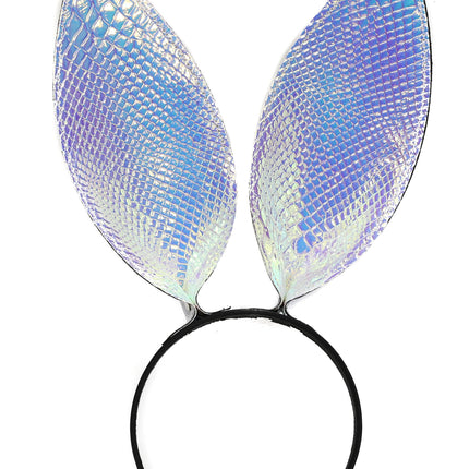 HB117RN-PBL BUNNY EAR LEATHER HEADBAND WITH RAINBOW PEBBLE EARS