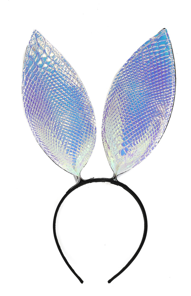 HB117RN-PBL BUNNY EAR LEATHER HEADBAND WITH RAINBOW PEBBLE EARS