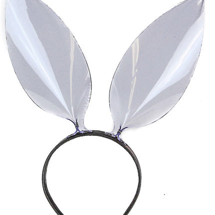HB117VN-CLR BUNNY EAR LEATHER HEADBAND WITH VINYL CLEAR EARS