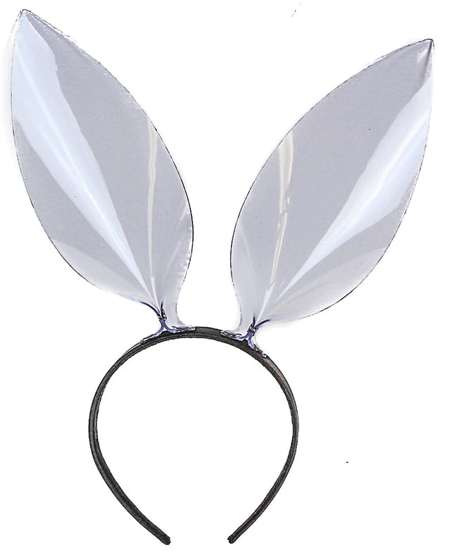 HB117VN-CLR BUNNY EAR LEATHER HEADBAND WITH VINYL CLEAR EARS