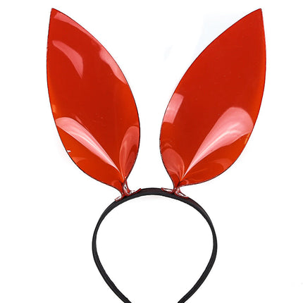 HB117VN-RED BUNNY EAR LEATHER HEADBAND WITH VINYL RED EARS