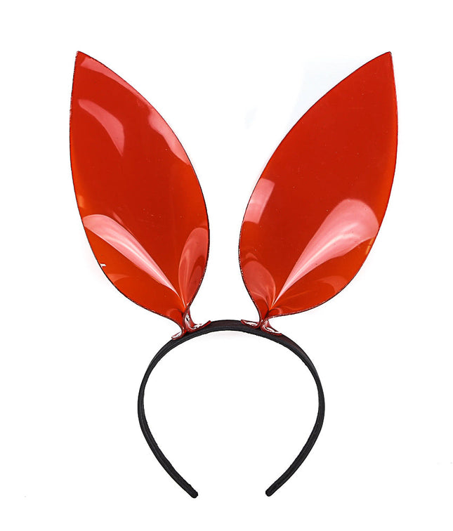 HB117VN-RED BUNNY EAR LEATHER HEADBAND WITH VINYL RED EARS