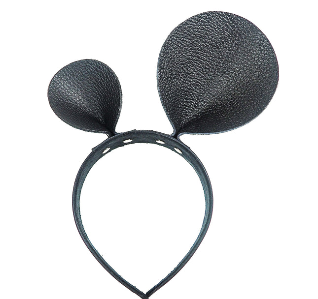 HB119 LOP-SIDED MOUSE EAR LEATHER HEADBAND 25MM-1.25" WIDE 40MM-1