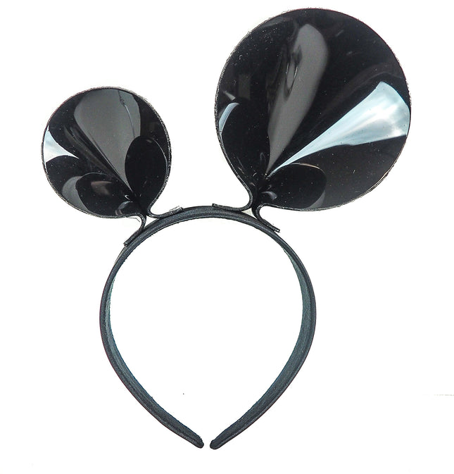 HB119VN LOP-SIDED MOUSE EAR LEATHER HEADBAND WITH VINYL BLACK