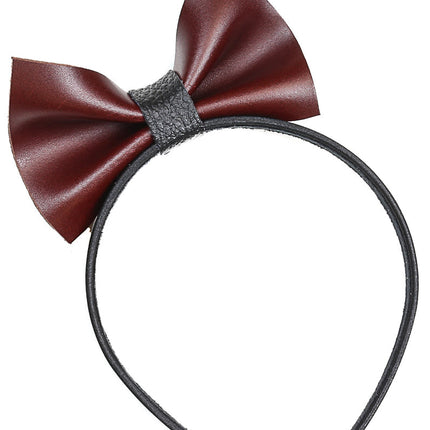 HB120-BRN BOWTIE LEATHER HEADBAND WITH BROWN BOWTIE 25MM-1.25" WIDE