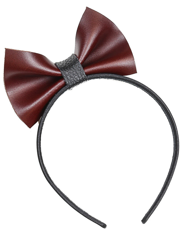 HB120-BRN BOWTIE LEATHER HEADBAND WITH BROWN BOWTIE 25MM-1.25" WIDE