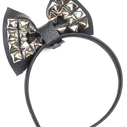 HB123 BOWTIE LEATHER HEADBAND WITH PYRAMID STUDS 25MM-1.25" WIDE
